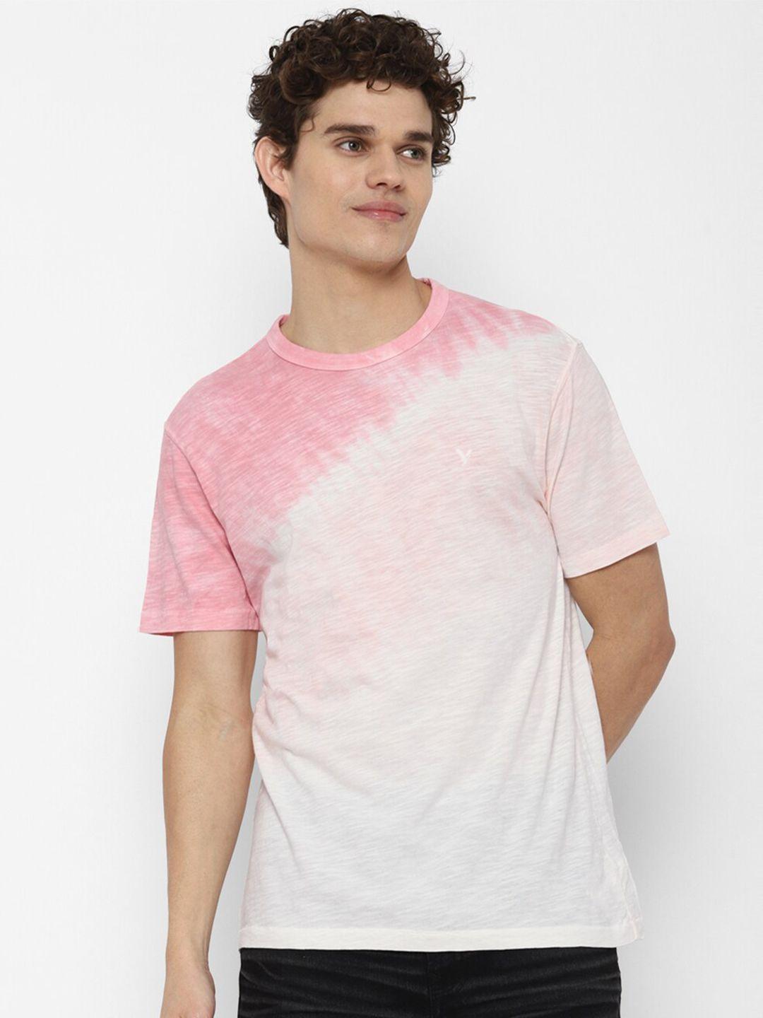 american eagle outfitters men pink printed extended sleeves raw edge t-shirt
