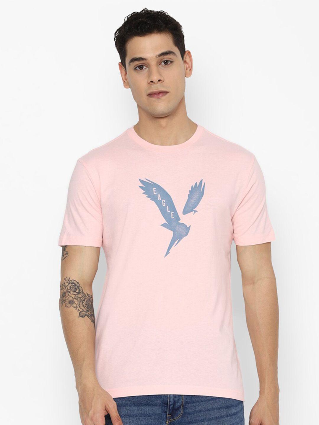 american eagle outfitters men pink printed raw edge t-shirt