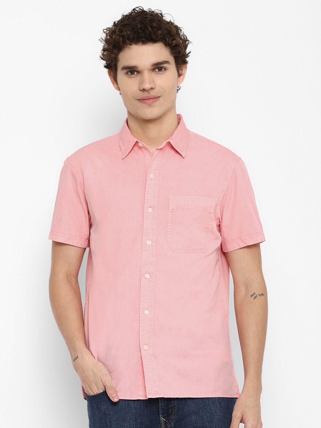 american eagle outfitters men pink solid cotton casual shirt