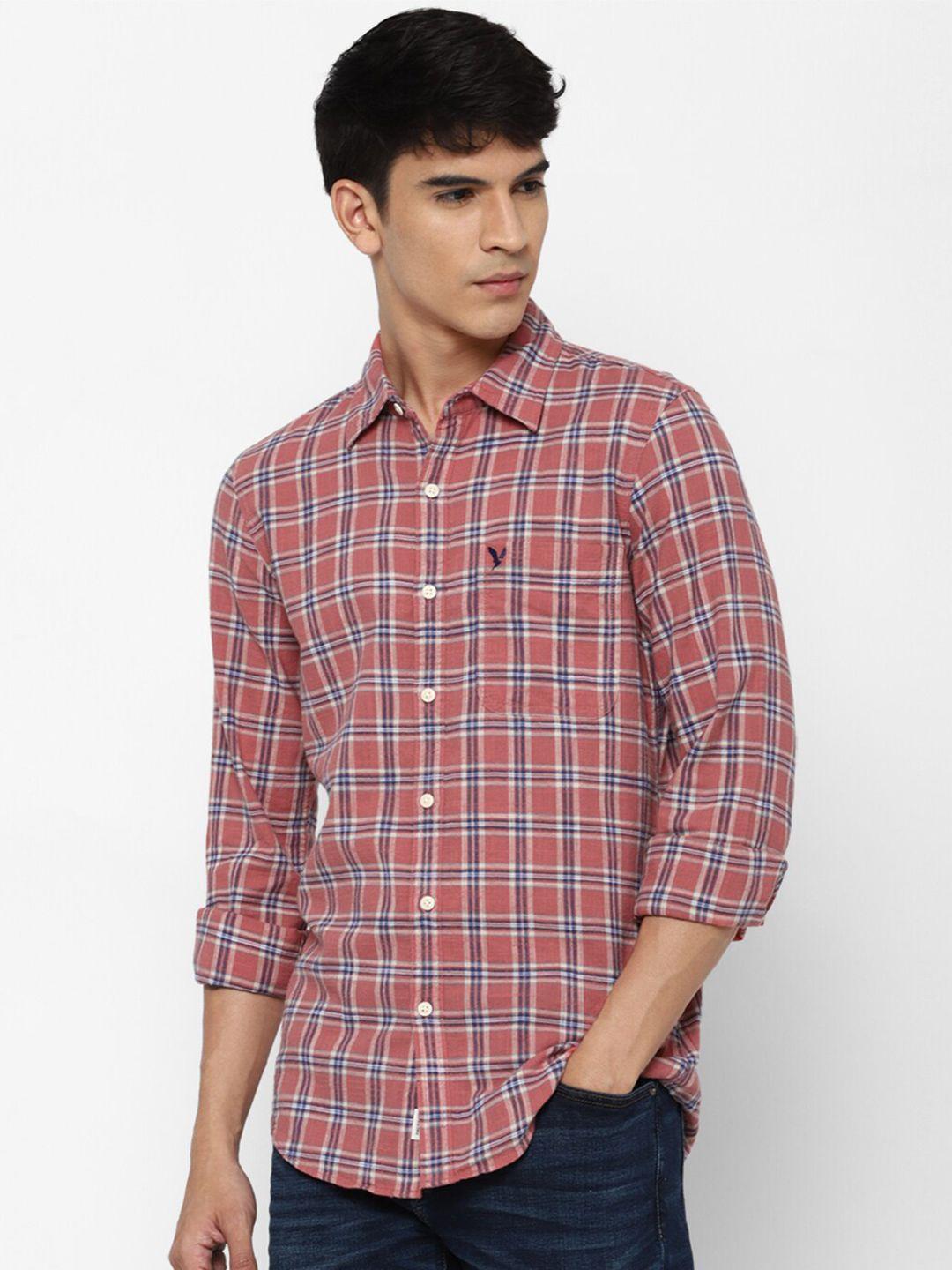 american eagle outfitters men red pure cotton tartan checked casual shirt