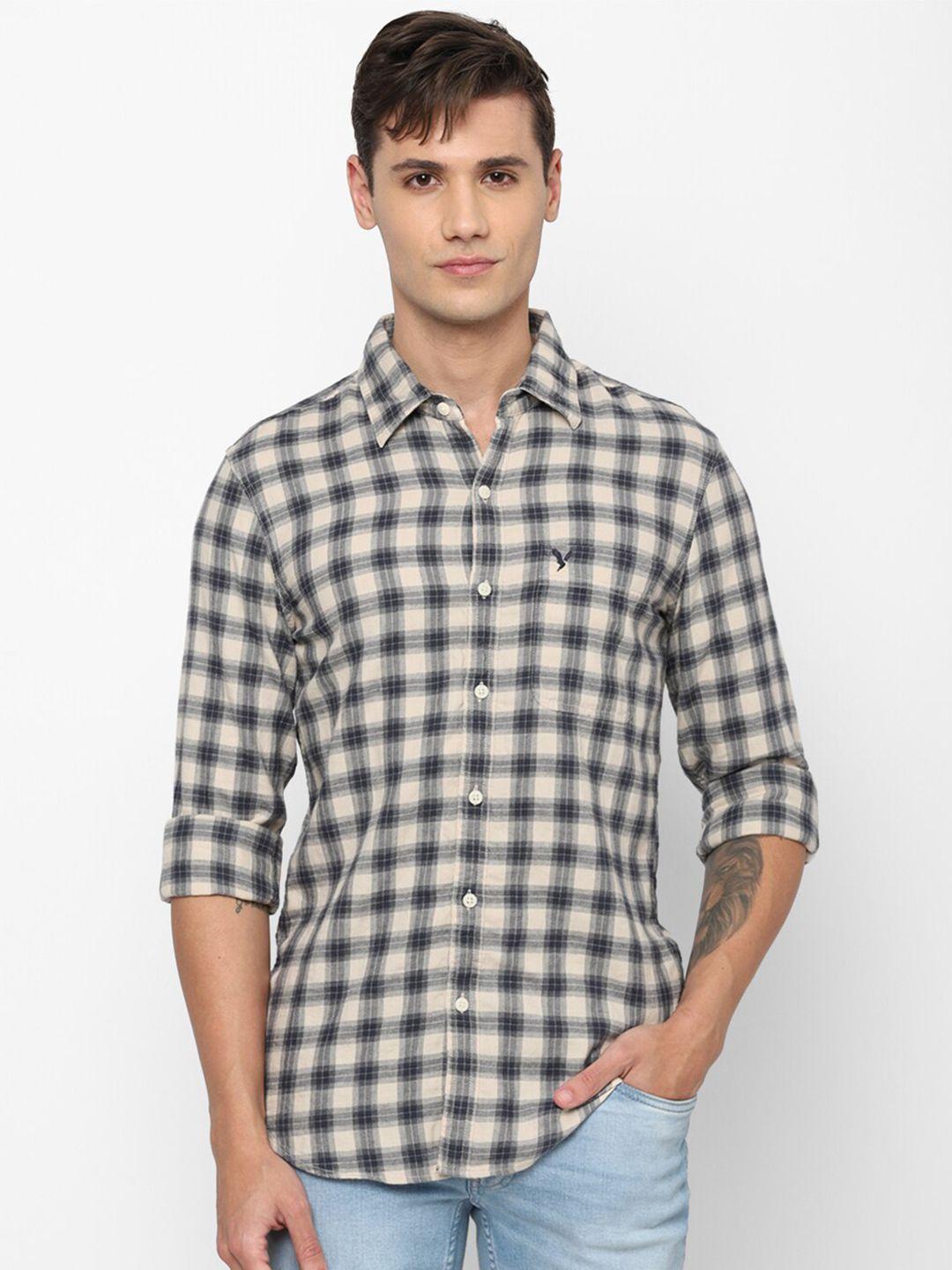 american eagle outfitters men slim fit checked cotton casual shirt