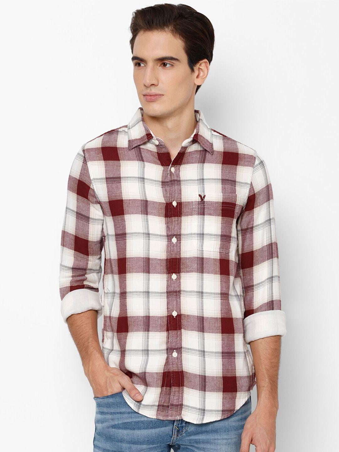 american eagle outfitters men slim fit checked pure cotton casual shirt