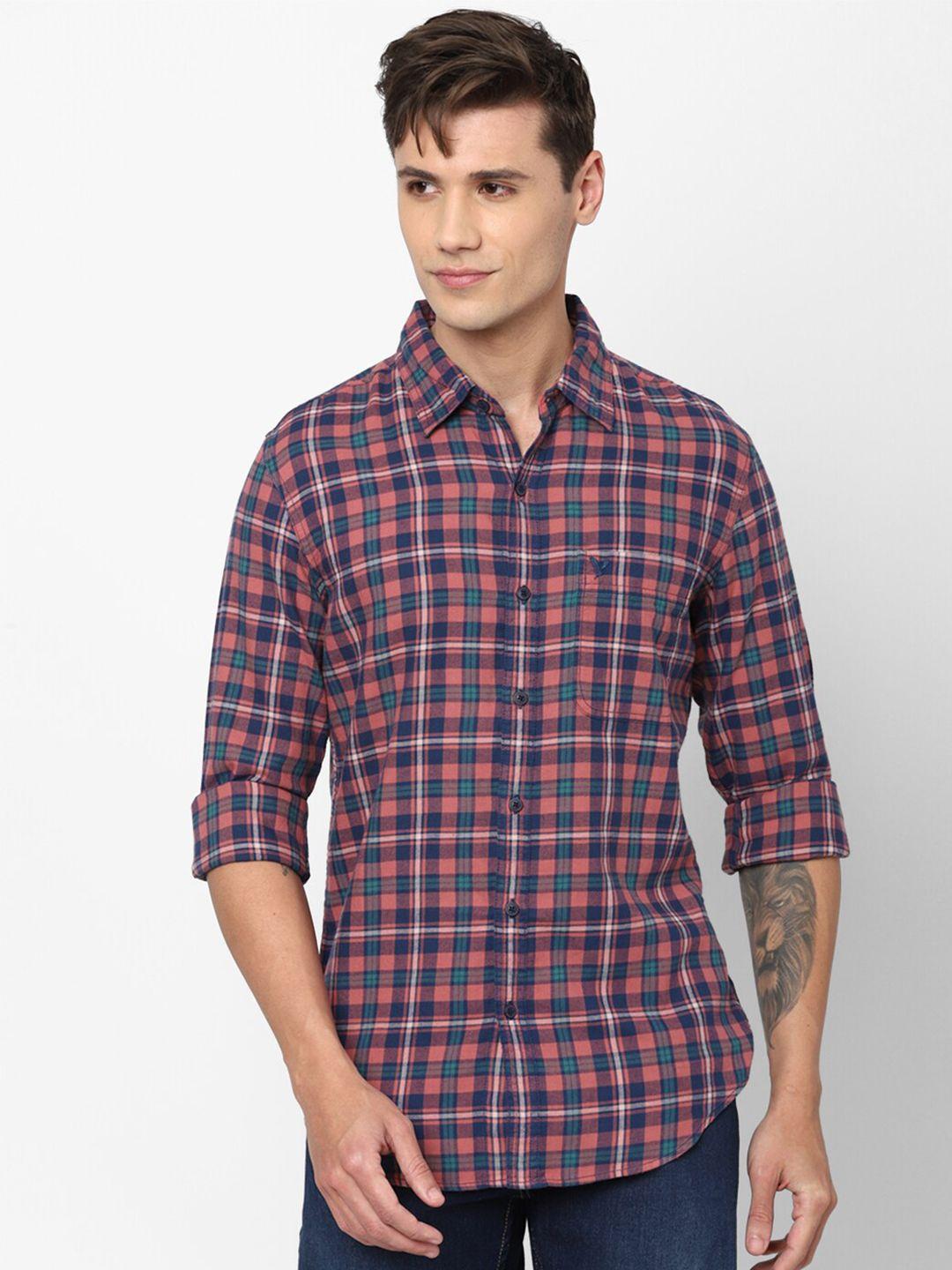 american eagle outfitters men slim fit tartan checks checked cotton casual shirt