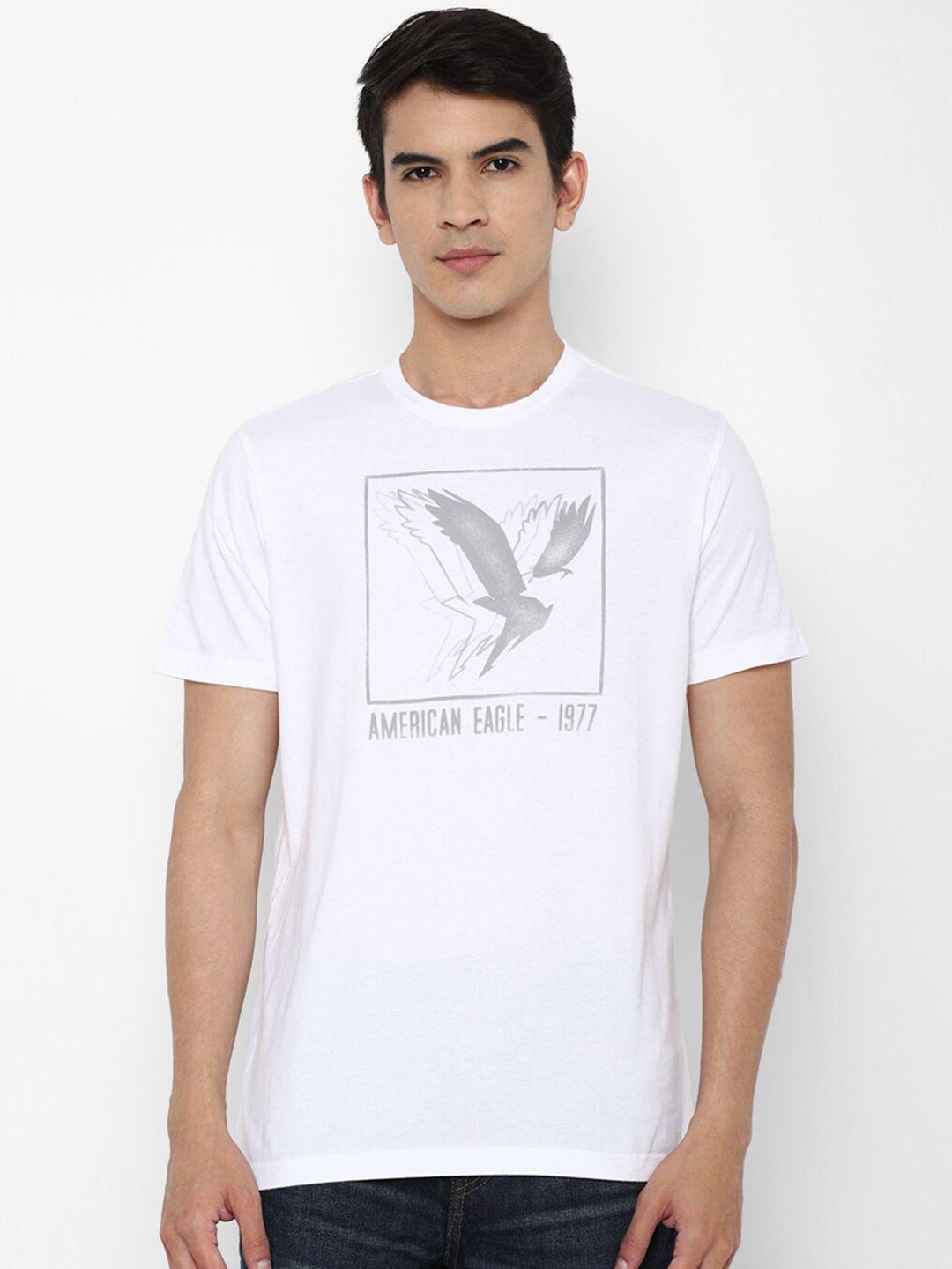 american eagle outfitters men white & grey printed pure cotton t-shirt