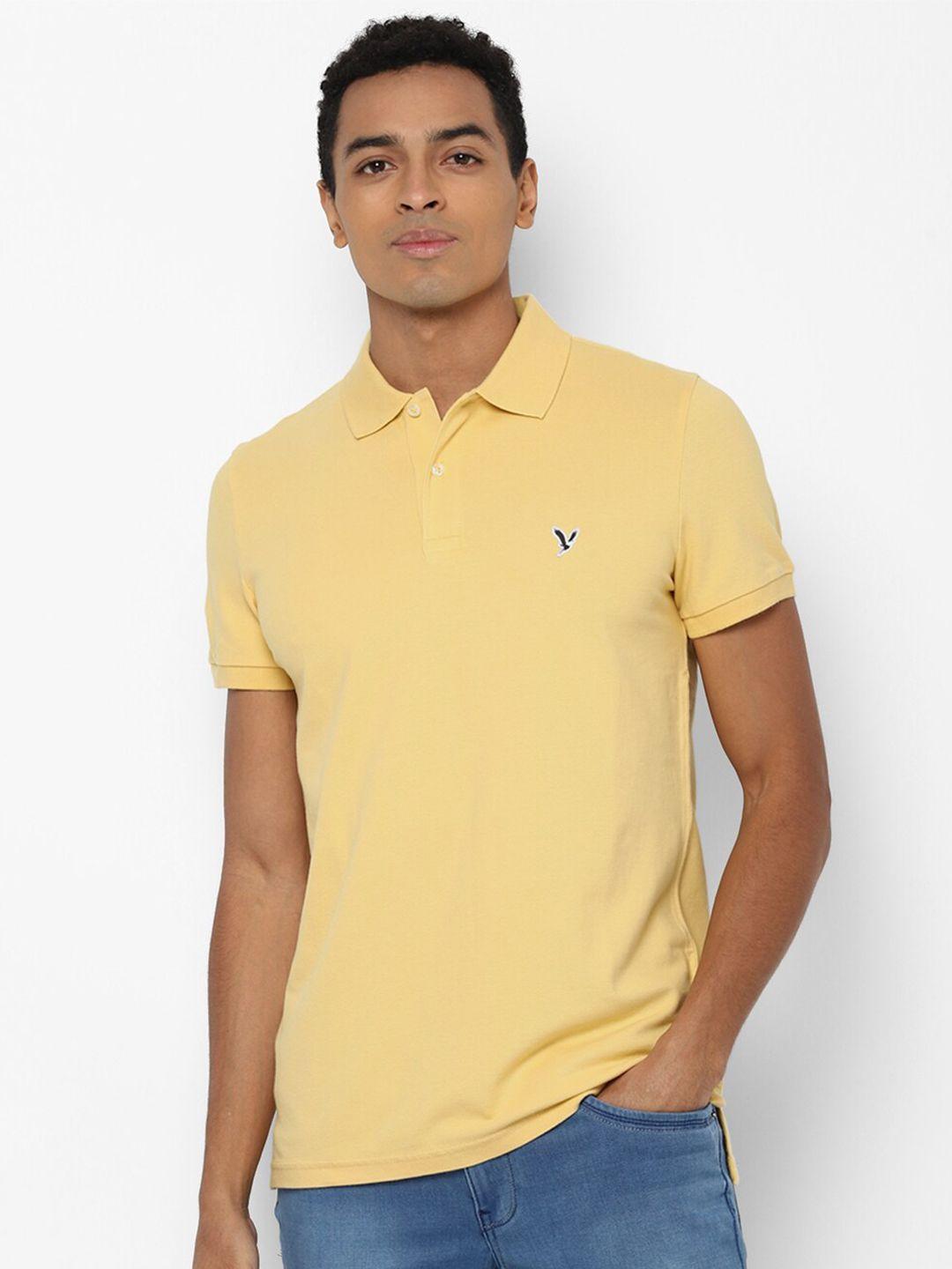 american eagle outfitters men yellow polo collar slim fit t-shirt