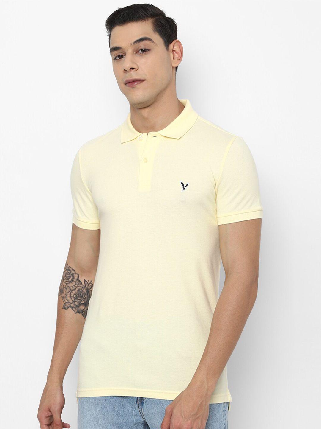 american eagle outfitters men yellow polo collar slim fit t-shirt