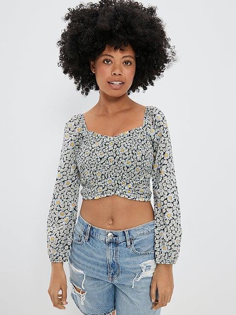 american eagle outfitters navy printed crop top