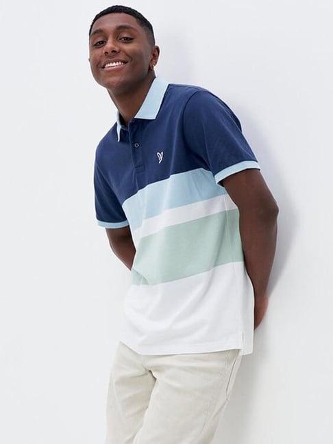 american eagle outfitters navy regular fit striped polo t-shirt
