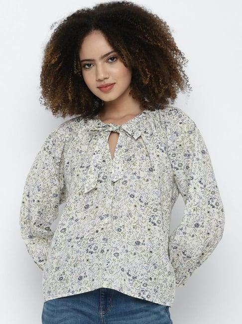 american eagle outfitters off-white cotton floral print top