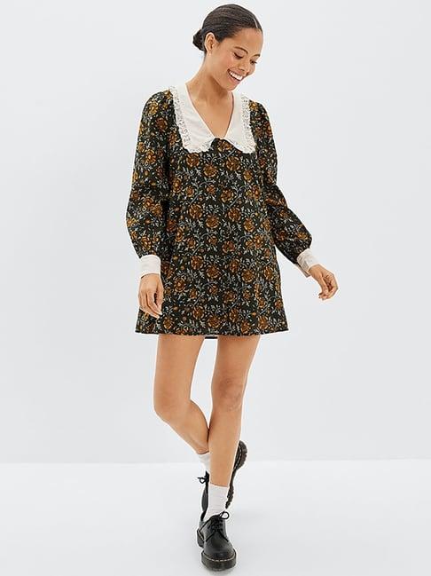 american eagle outfitters olive green cotton floral print shirt dress