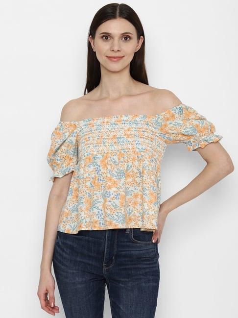 american eagle outfitters orange cotton floral print top