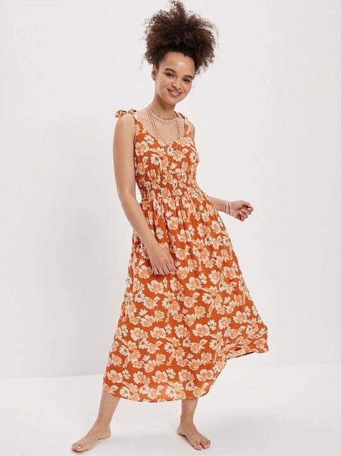 american eagle outfitters orange printed maxi dress
