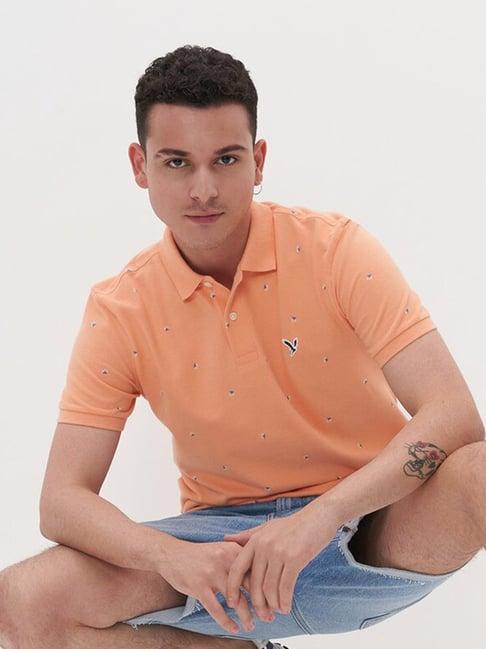 american eagle outfitters orange regular fit printed polo t-shirt