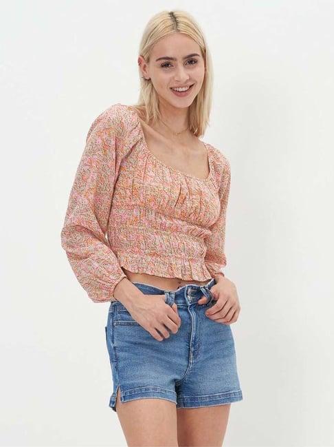 american eagle outfitters peach cotton printed top