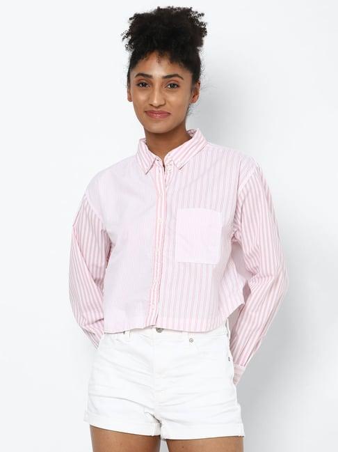 american eagle outfitters pink & white striped crop shirt