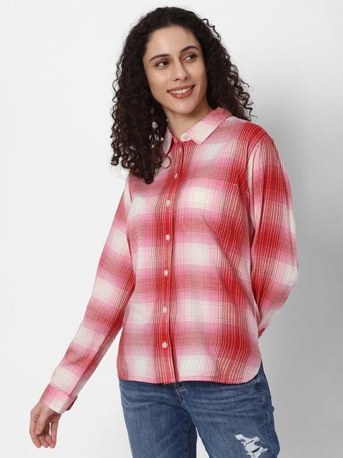 american eagle outfitters red & white checks shirt