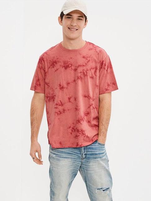 american eagle outfitters red cotton regular fit tie- dye t-shirt