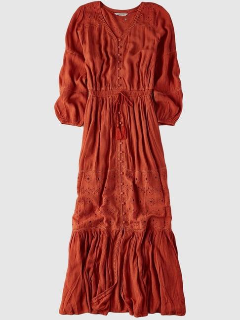 american eagle outfitters red embroidered a-line dress