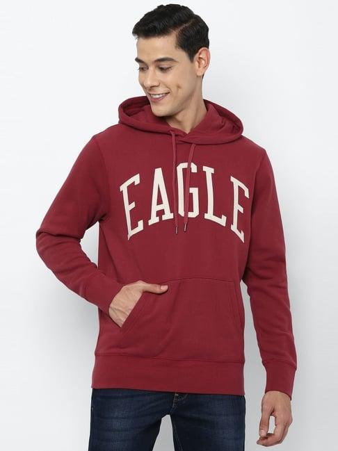 american eagle outfitters red regular fit printed hooded sweatshirt