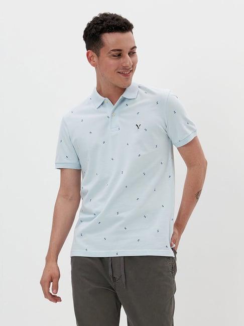 american eagle outfitters sky blue regular fit printed polo t-shirt