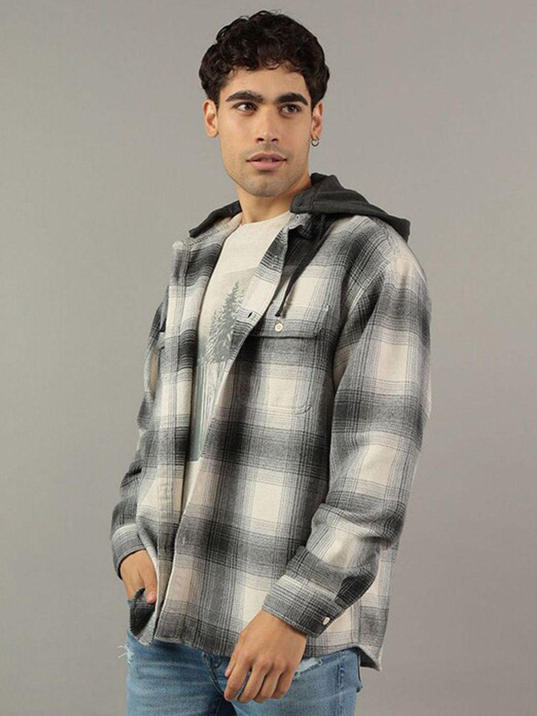 american eagle outfitters tartan checked hooded flannel pure cotton casual shirt