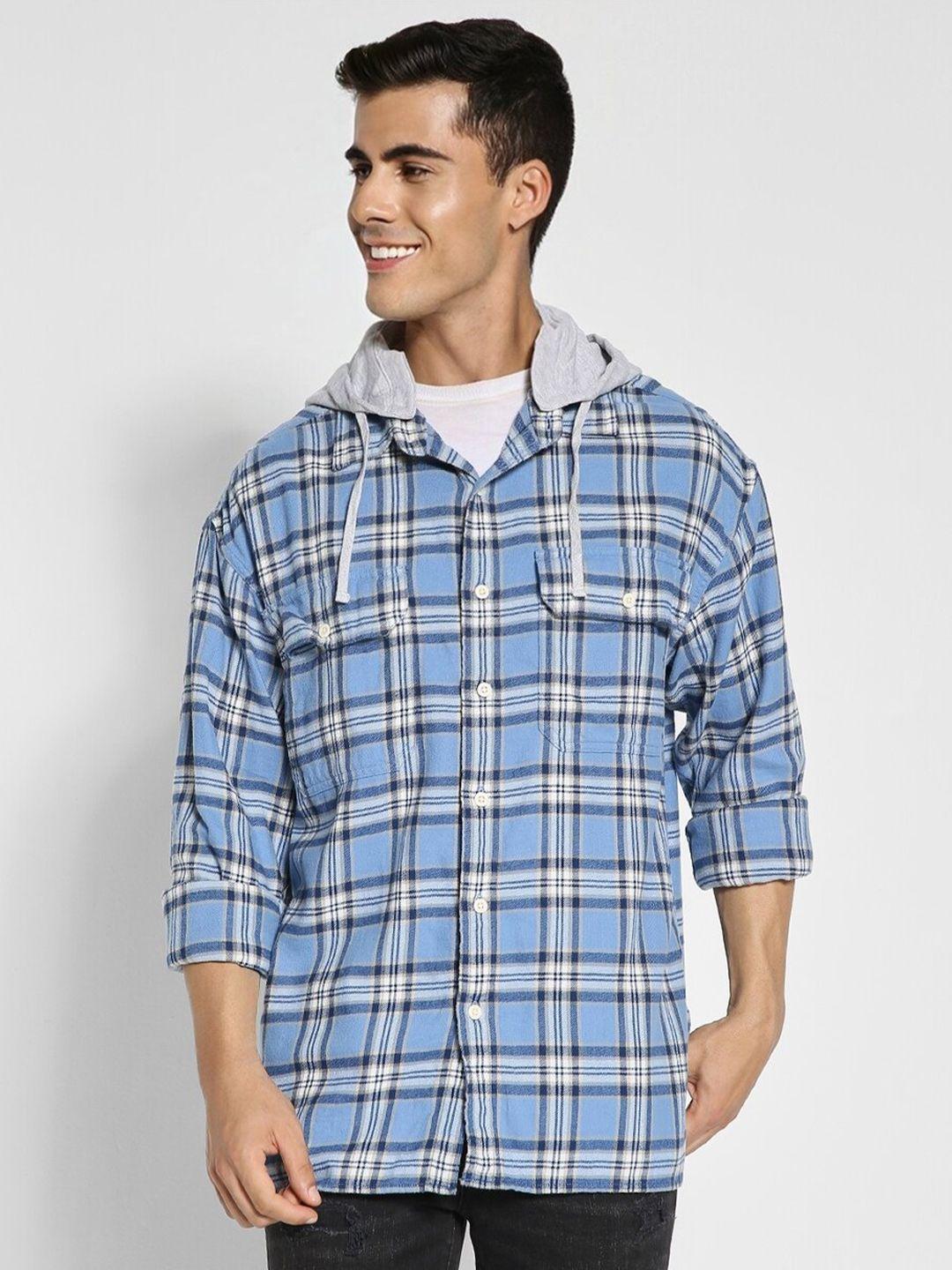 american eagle outfitters tartan checks opaque hooded pure cotton casual shirt