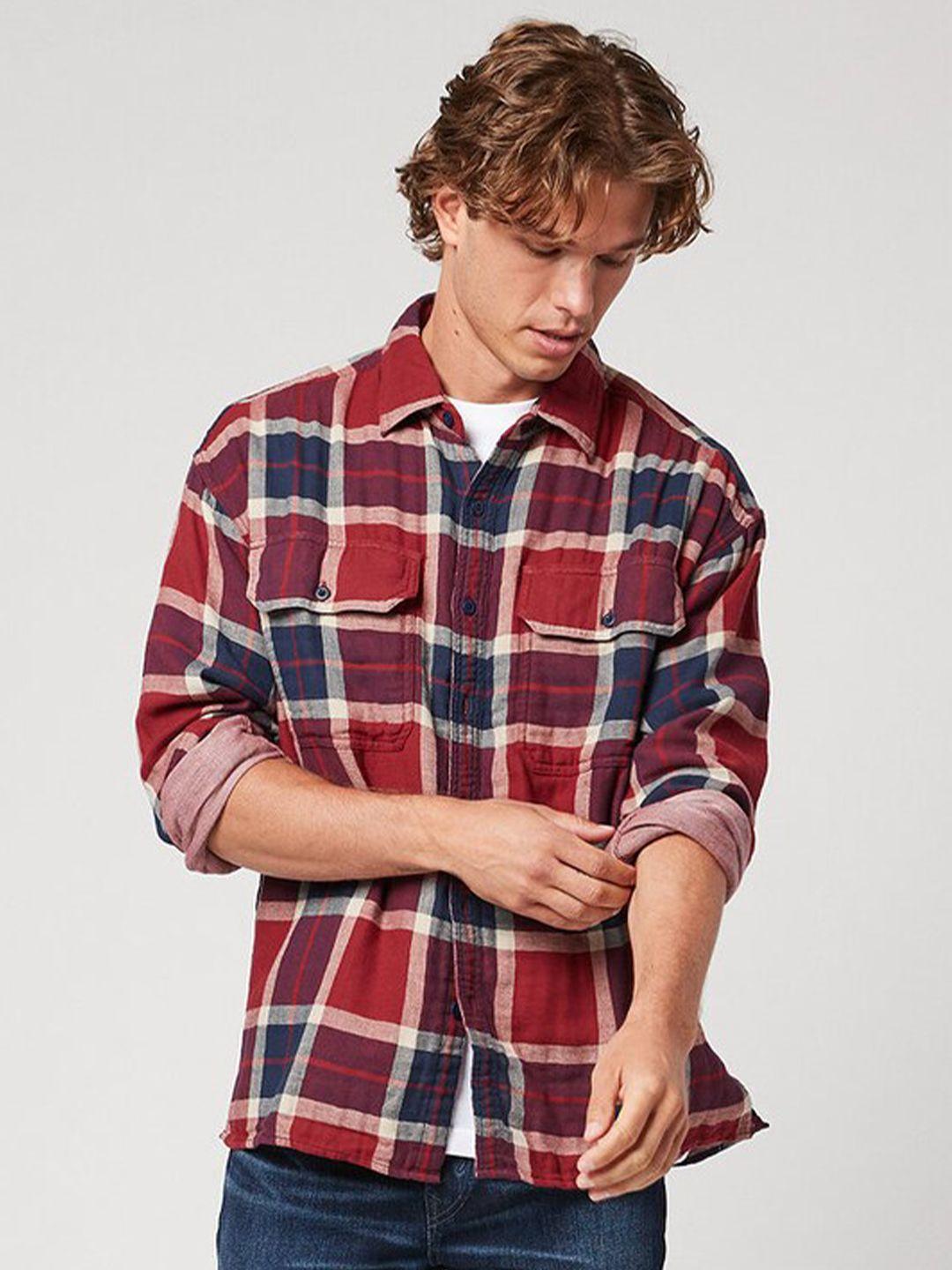 american eagle outfitters tartan checks spread collar cotton casual shirt