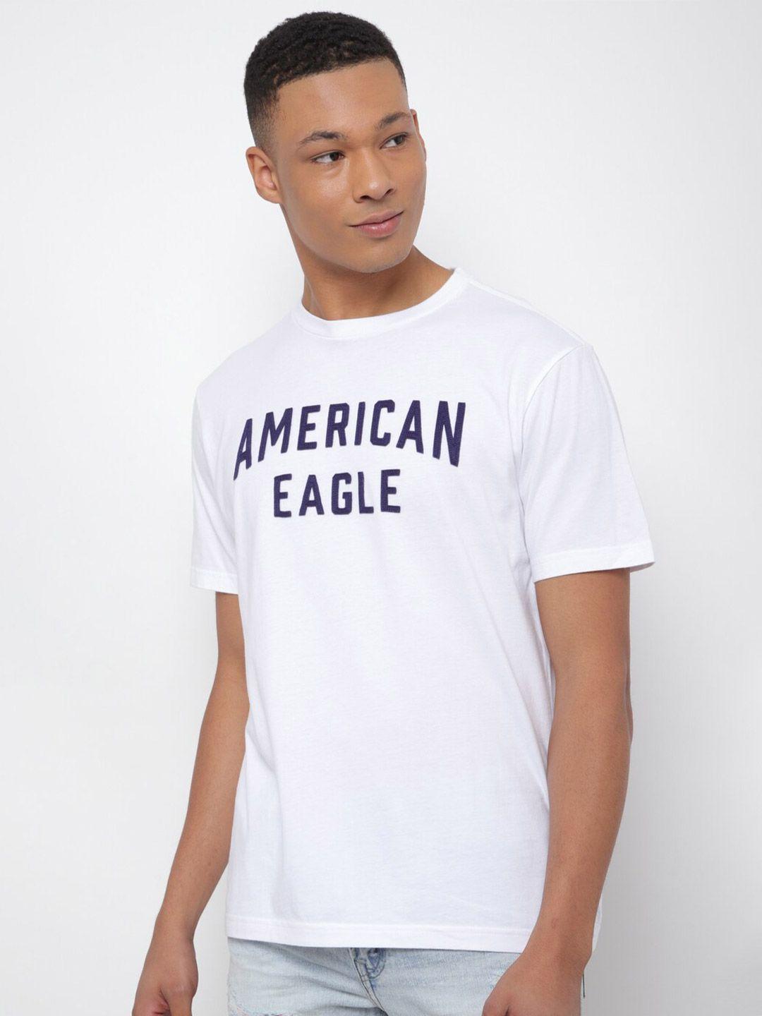 american eagle outfitters typography printed round neck applique cotton t-shirt