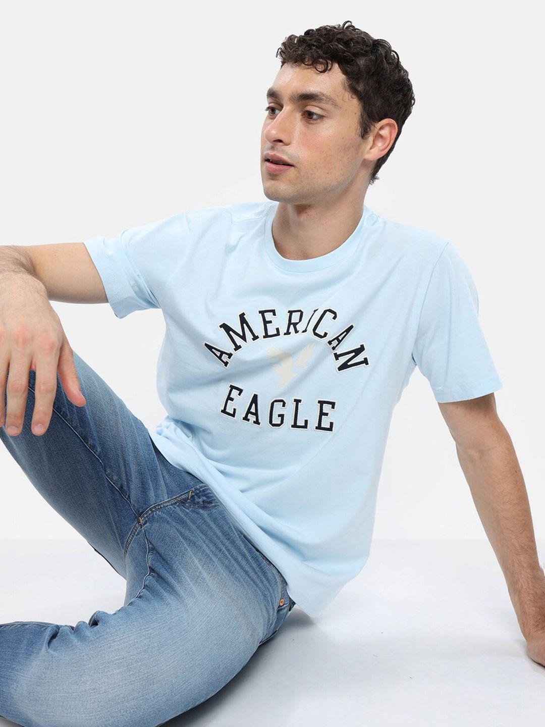 american eagle outfitters typography round neck half sleeves applique cotton t-shirt