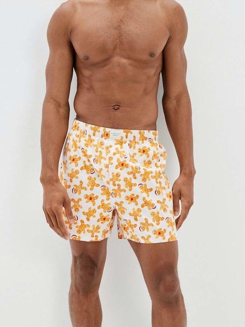 american eagle outfitters white & yellow cotton regular fit printed boxers