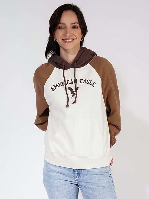 american eagle outfitters white cotton color-block hoodie
