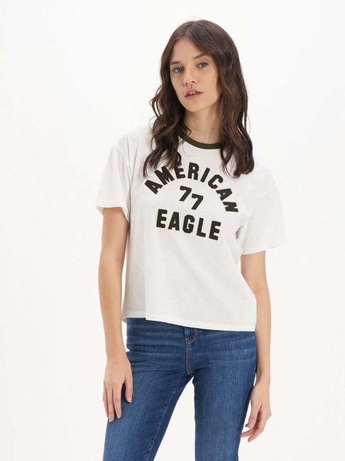 american eagle outfitters white cotton embroidered t-shirt