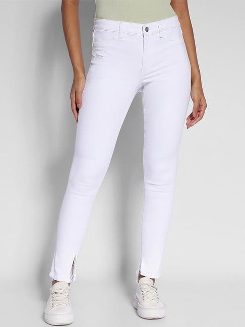 american eagle outfitters white cotton mid rise jeans