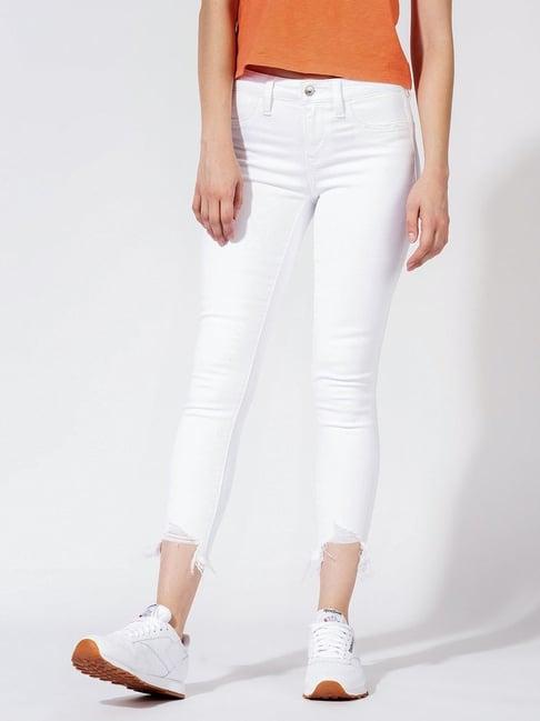 american eagle outfitters white cotton mid rise jeans