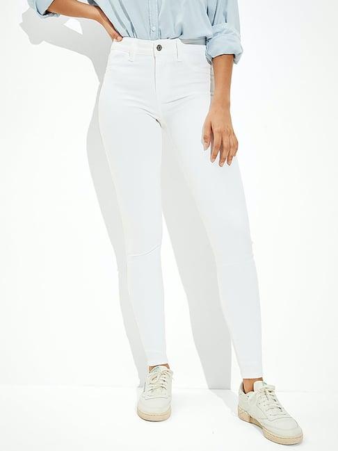 american eagle outfitters white cotton mid rise jeans