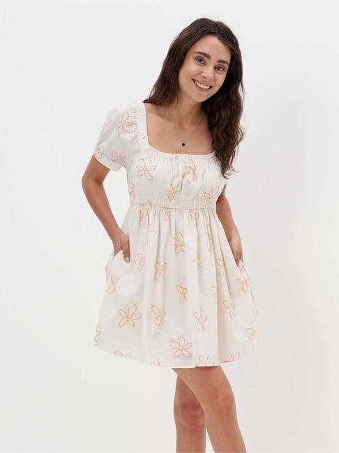 american eagle outfitters white cotton printed a-line dress