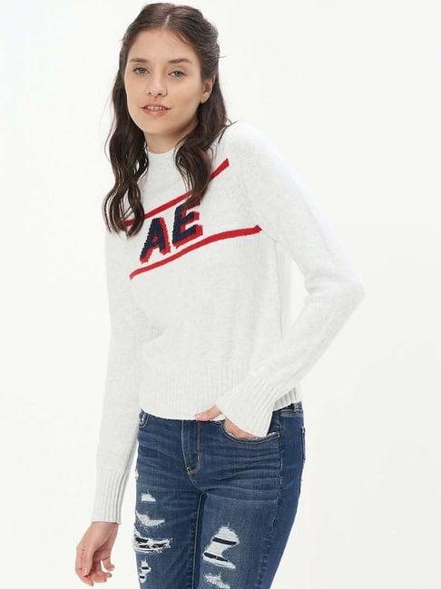 american eagle outfitters white cotton printed sweater