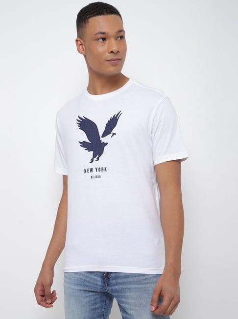 american eagle outfitters white cotton regular fit printed t-shirt
