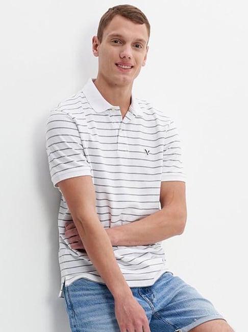 american eagle outfitters white cotton regular fit striped polo t-shirt