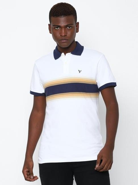 american eagle outfitters white cotton regular fit striped polo t-shirt