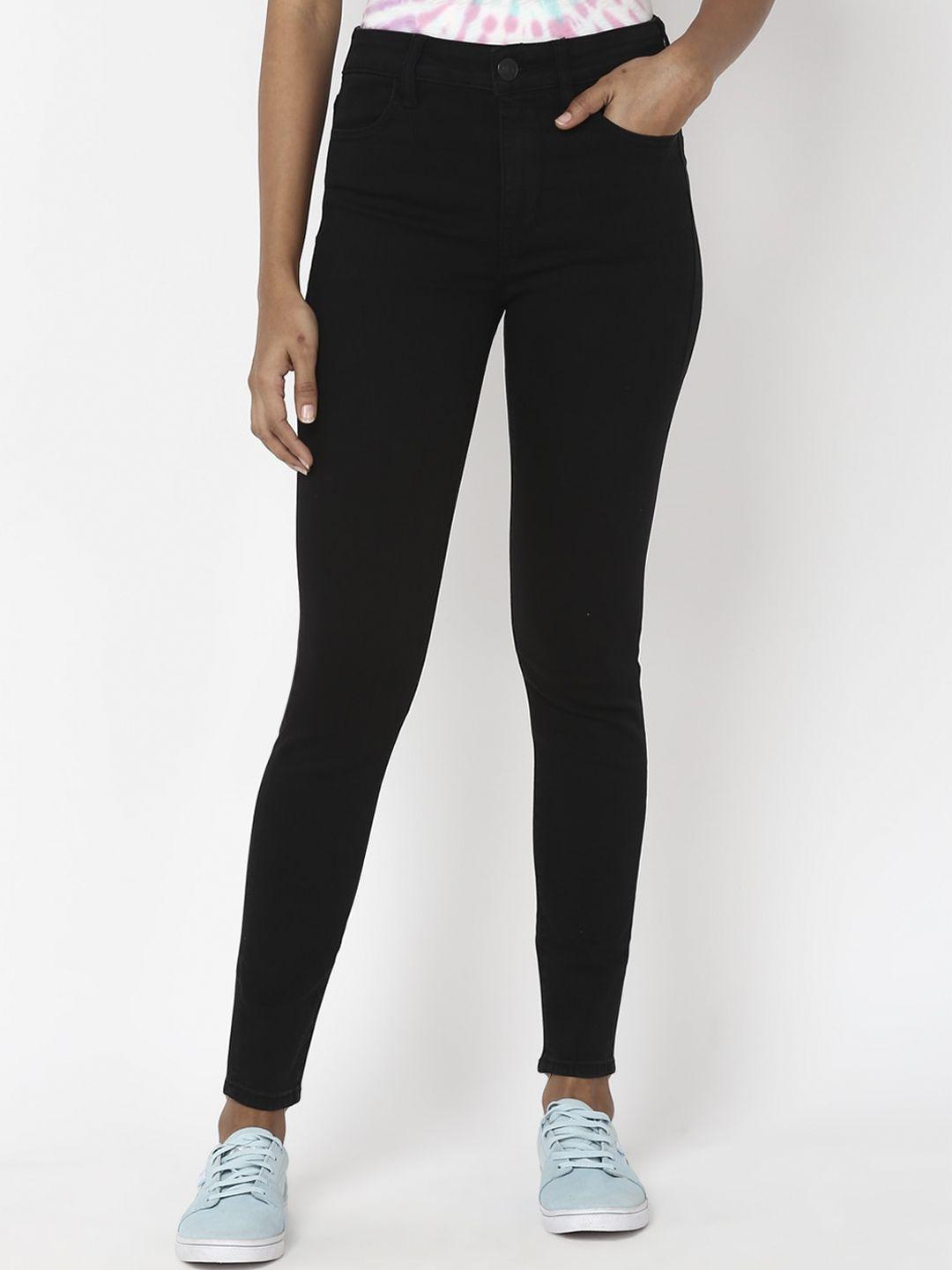 american eagle outfitters women black skinny fit high-rise jeans