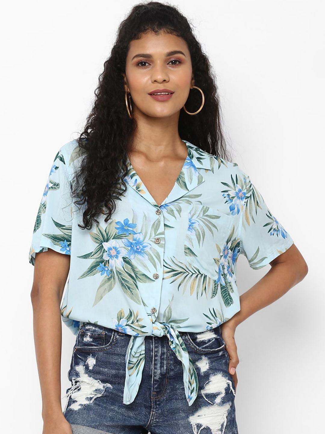 american eagle outfitters women blue & green regular fit floral printed casual shirt