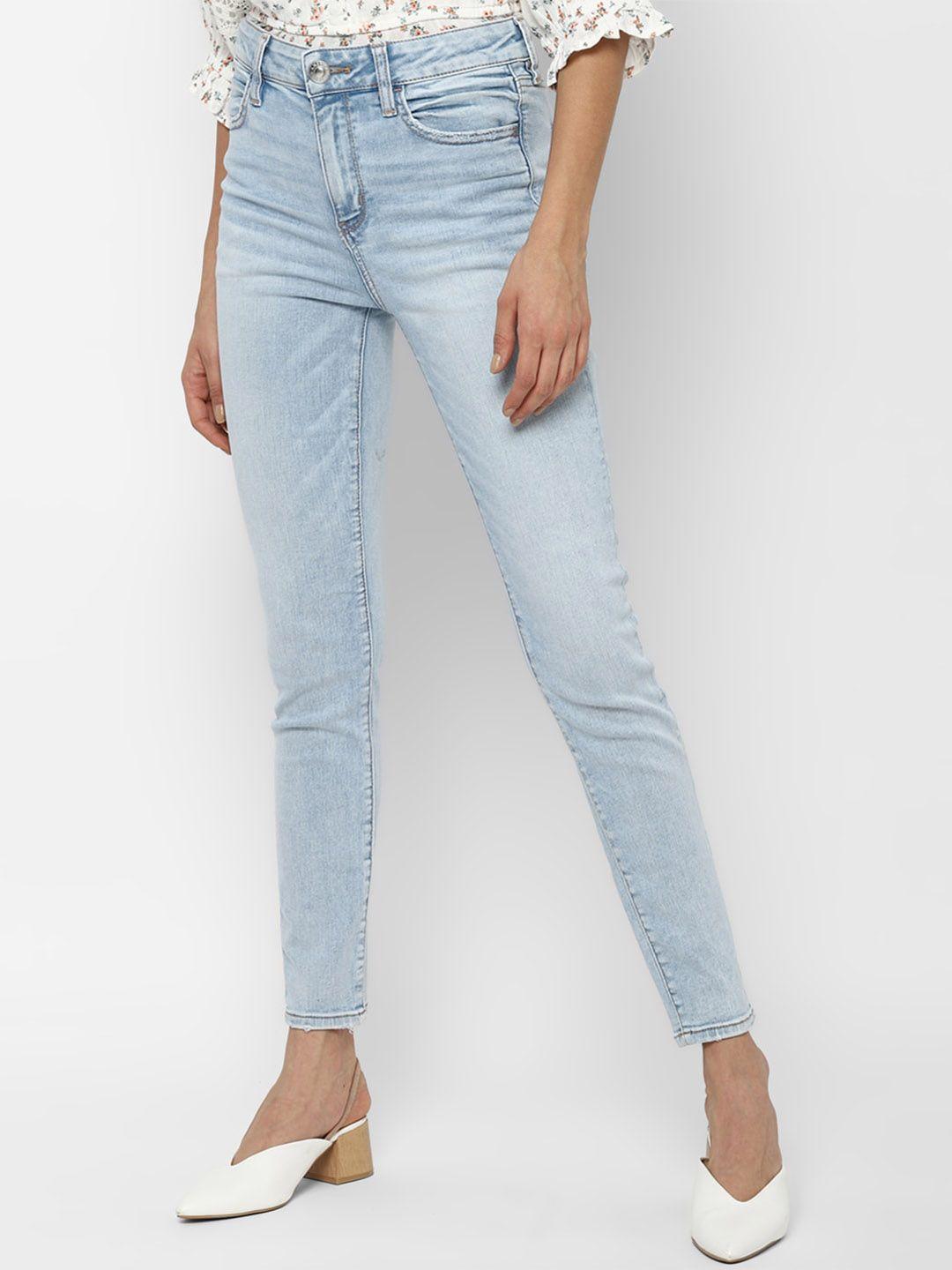 american eagle outfitters women blue high-rise heavy fade stretchable jeans