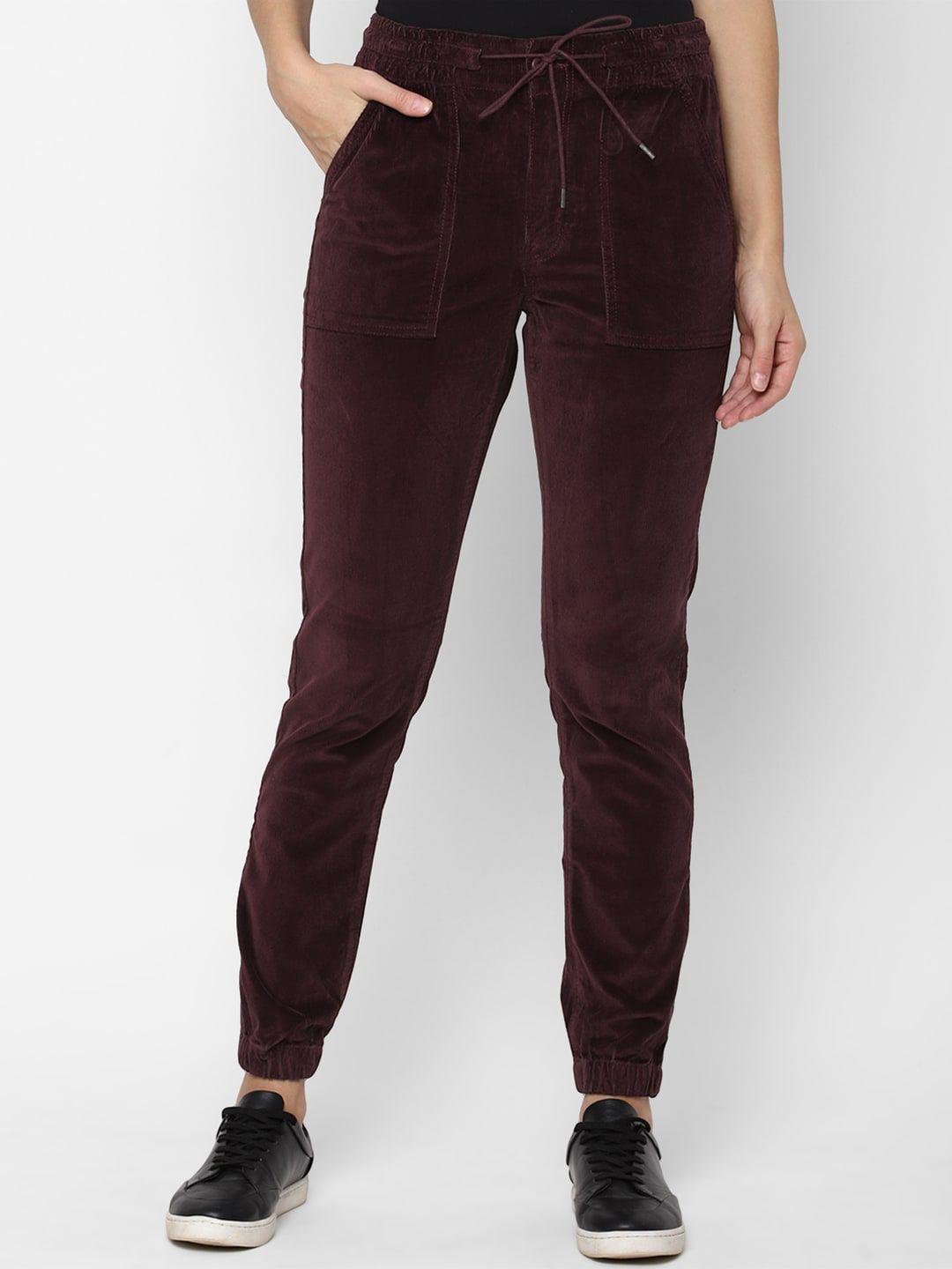 american eagle outfitters women burgundy solid slim fit joggers