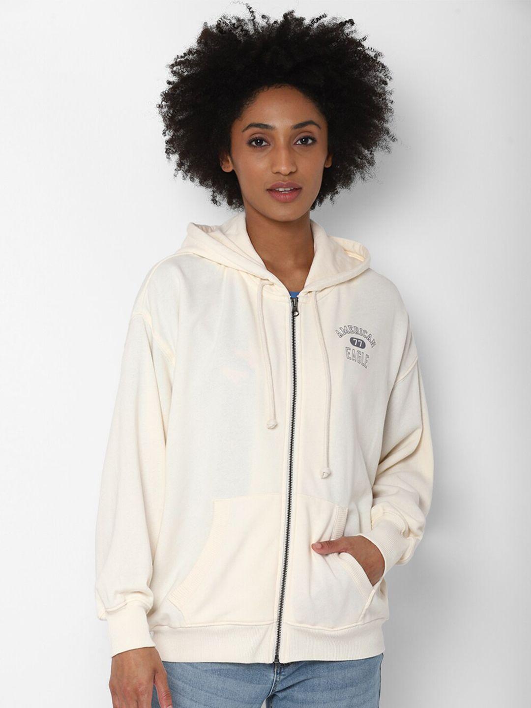 american eagle outfitters women cream-coloured hooded sweatshirt