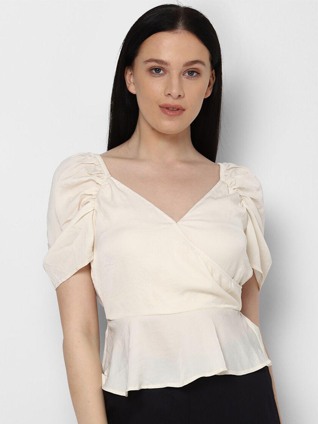 american eagle outfitters women cream-coloured peplum top