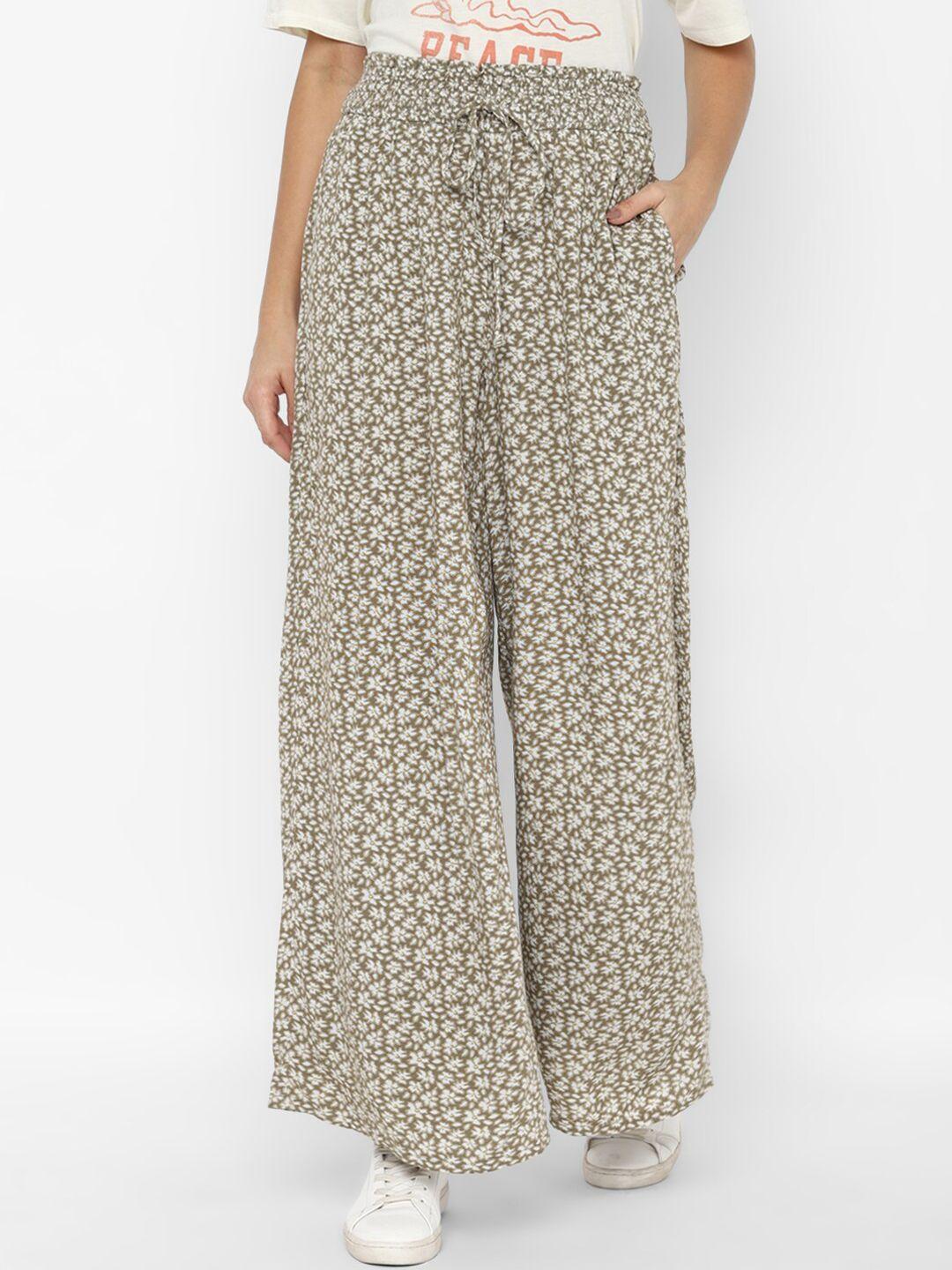 american eagle outfitters women green floral printed trousers