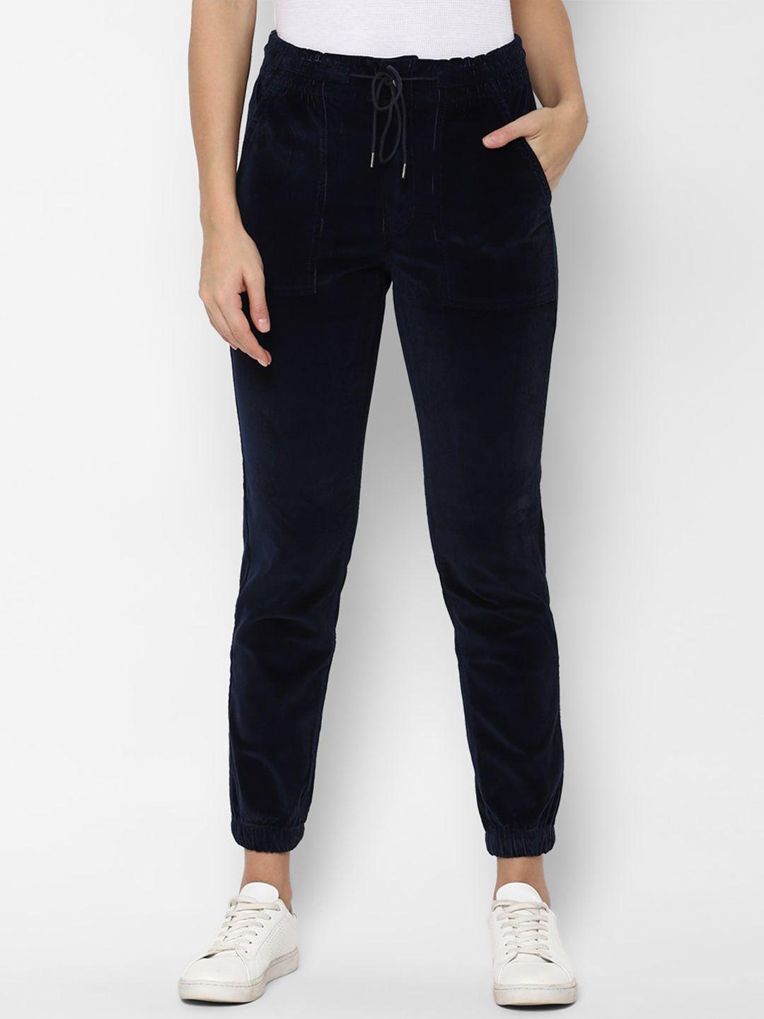 american eagle outfitters women navy blue solid slim-fit joggers