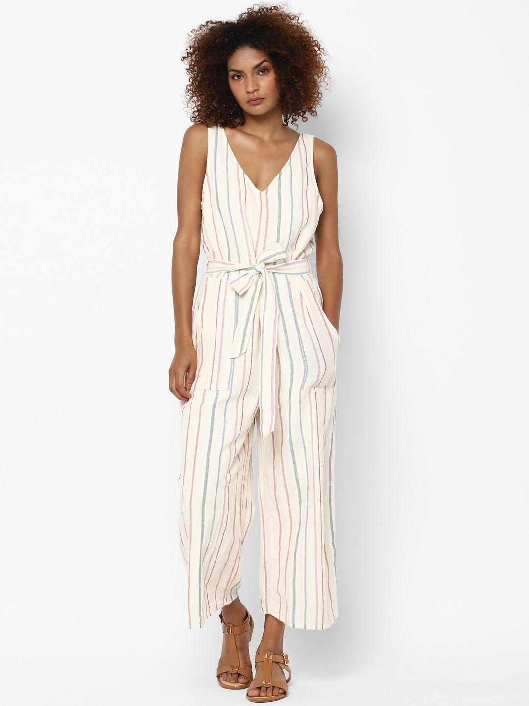 american eagle outfitters women off white and grey striped culotte jumpsuit