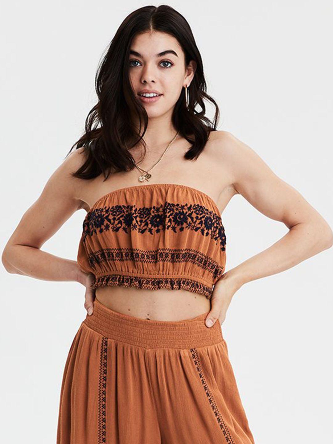 american eagle outfitters women rust orange & navy blue self design tube top